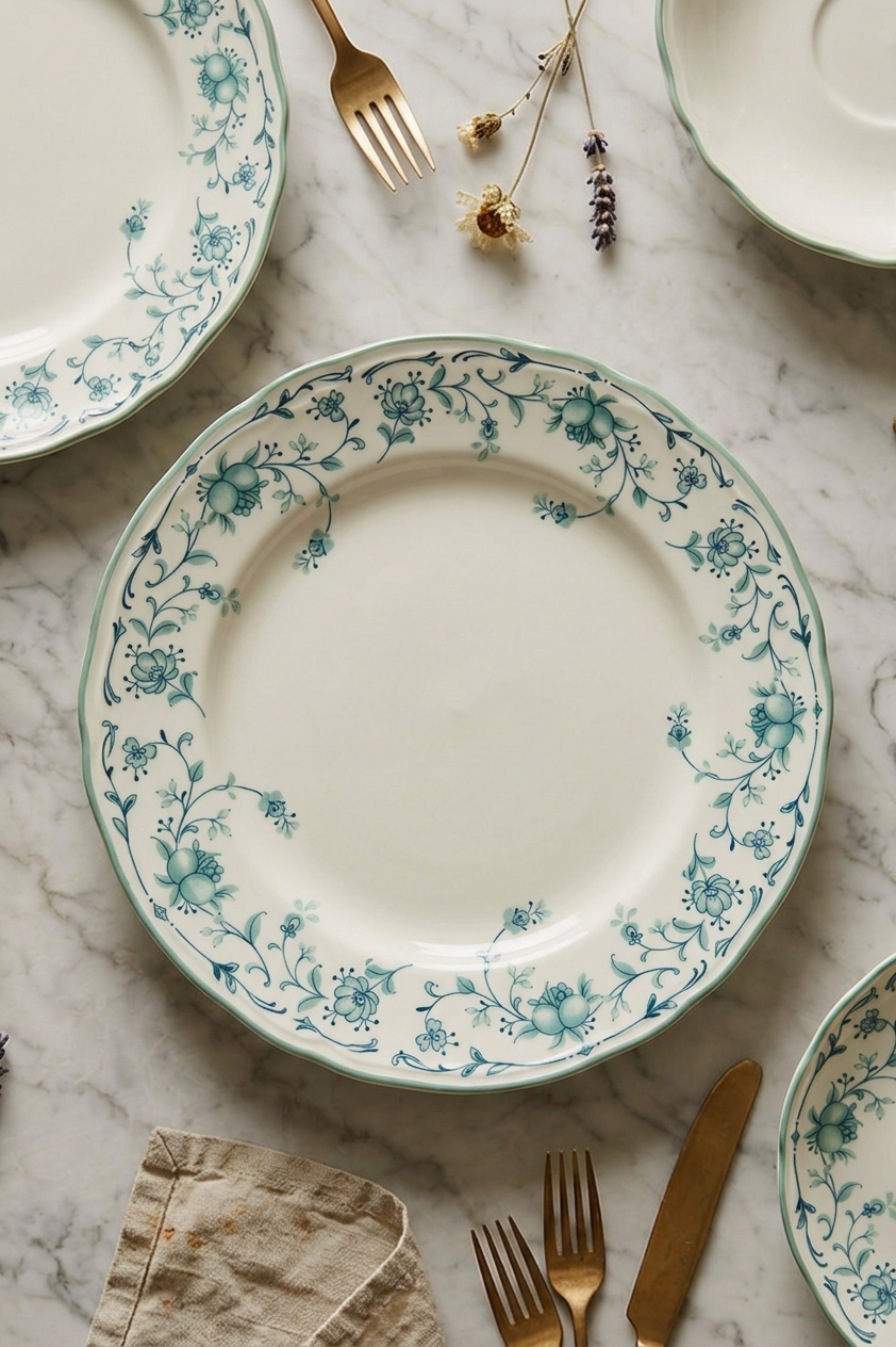 Green and Blue Floral Dinner Plate