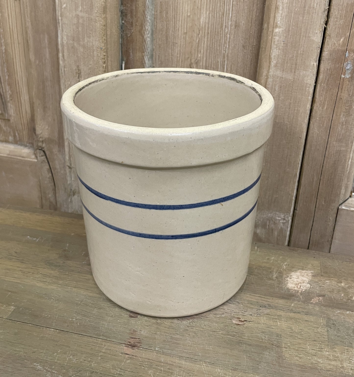 Blue Stripe Stoneware Crock