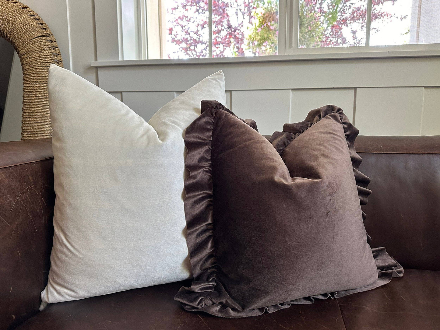 Coffee Velvet-Ruffle Pillow Cover