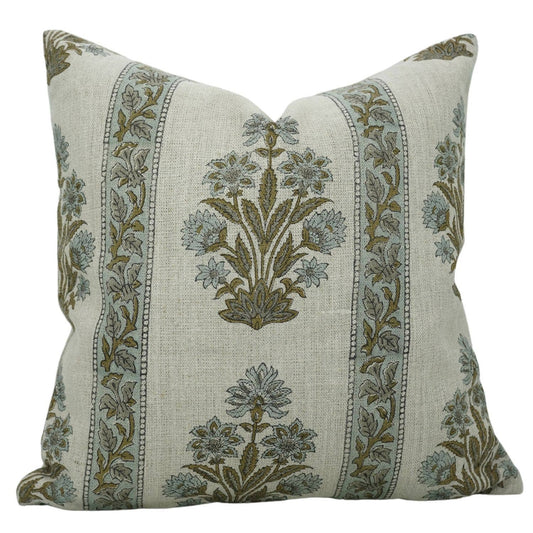 Block Print Boho Thick Linen Pillow Cover- Morpankh Border