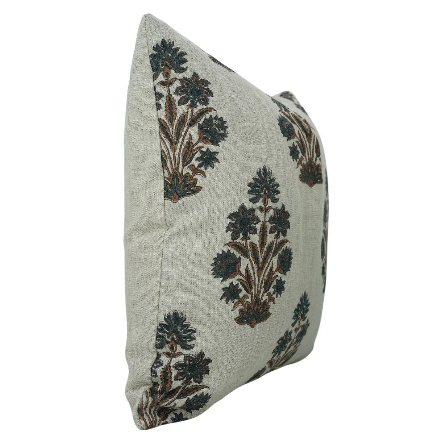 Hand Block Printed Thick Linen Pillow Cover- Morpankh