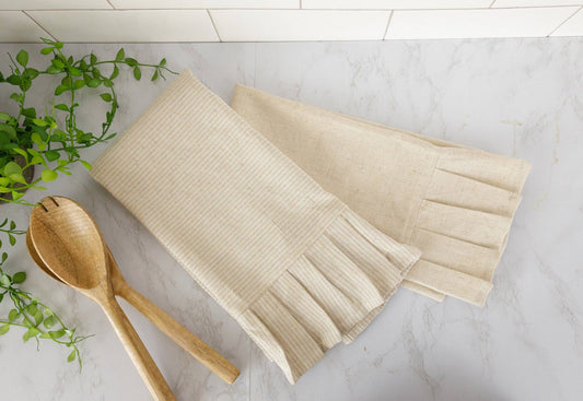 Ruffle Natural Tea Towels (Pk/04 Ast)