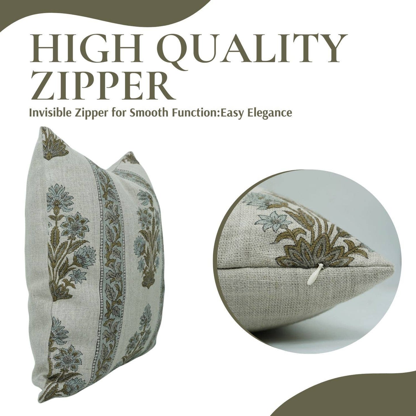 Block Print Boho Thick Linen Pillow Cover- Morpankh Border