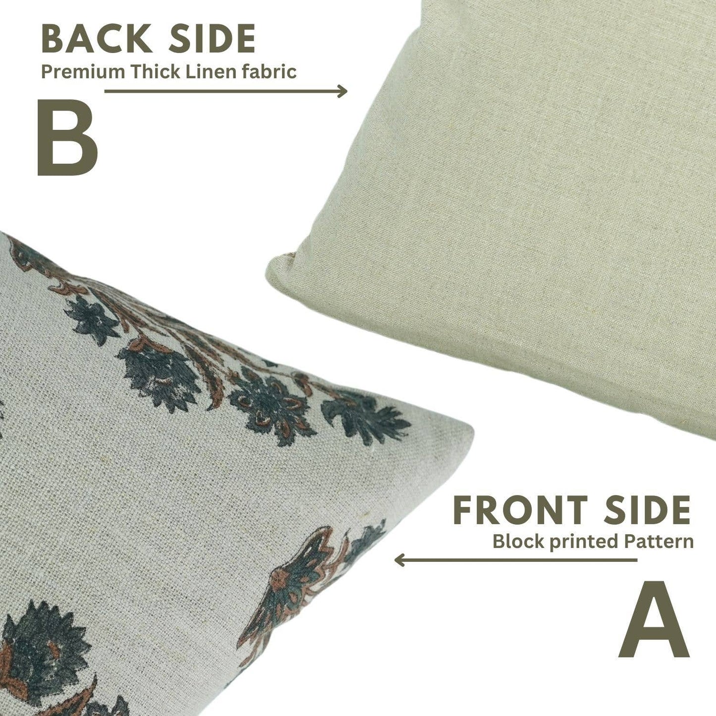Hand Block Printed Thick Linen Pillow Cover- Morpankh