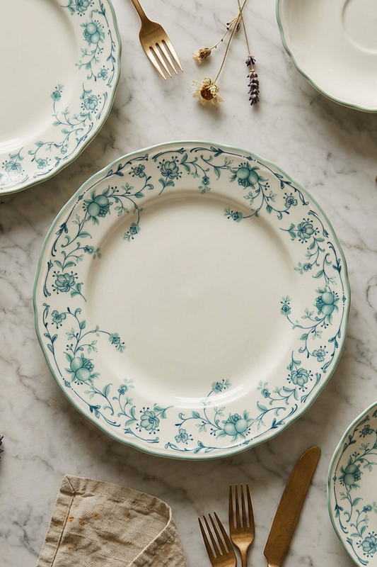 Green and Blue Floral Dinner Plate