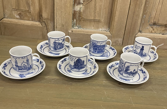Blue & White Teacup/Saucer - Set of 6