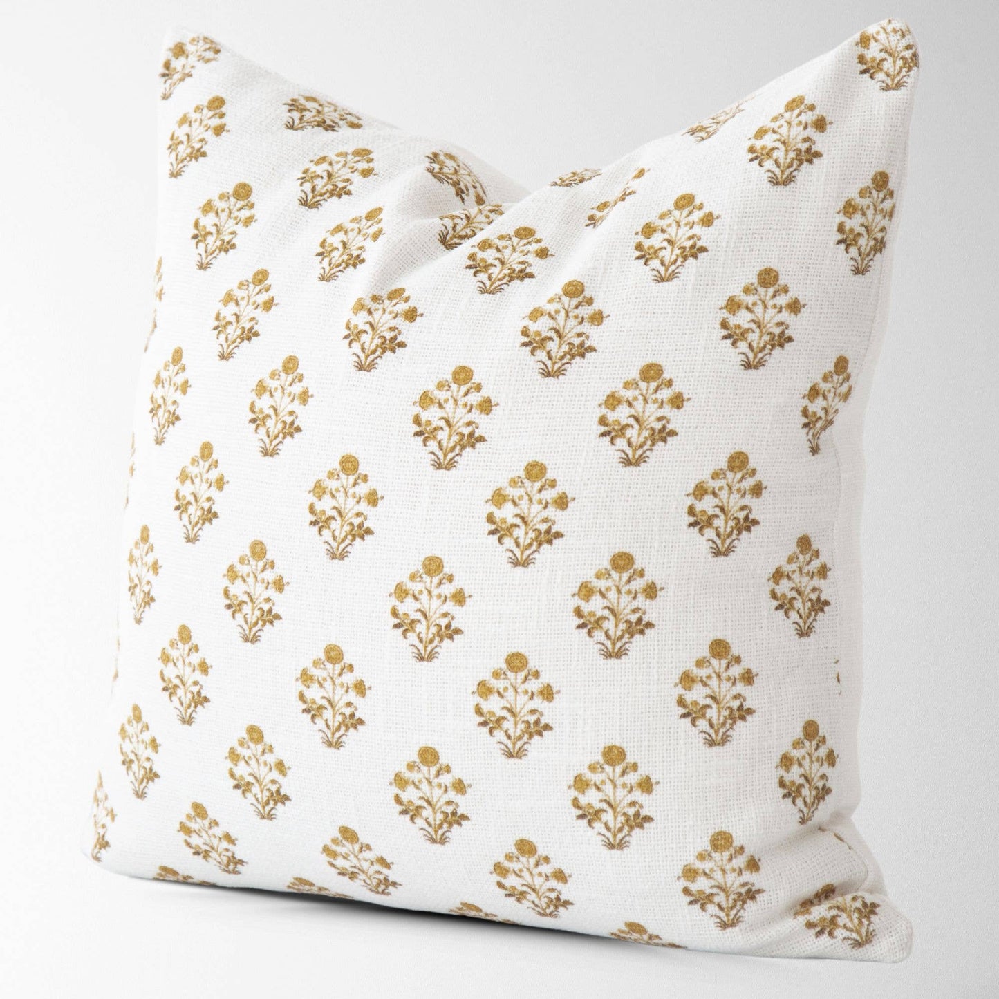 Isabella Gold Floral Block Print Pillow Cover –Elegant Decor