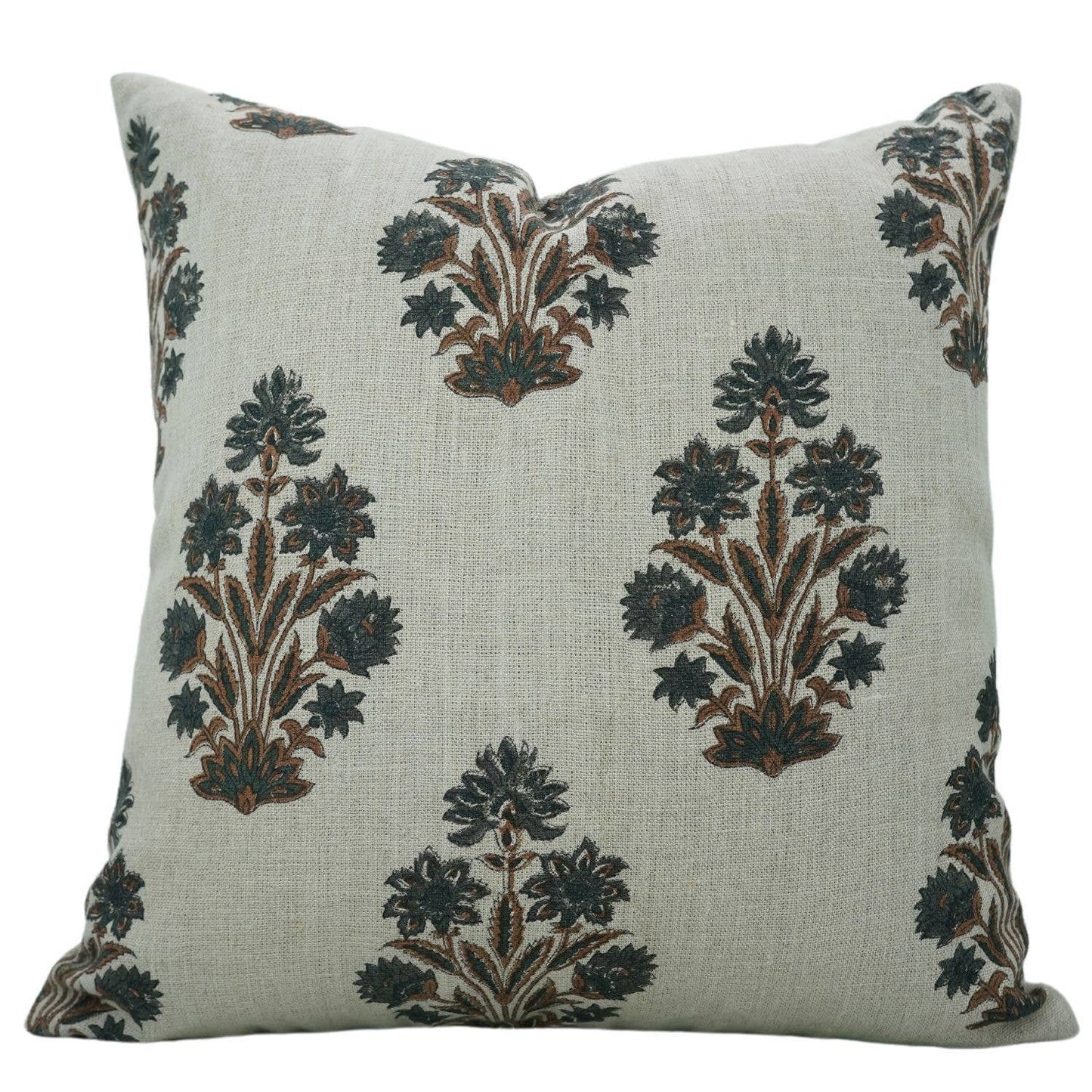 Hand Block Printed Thick Linen Pillow Cover- Morpankh