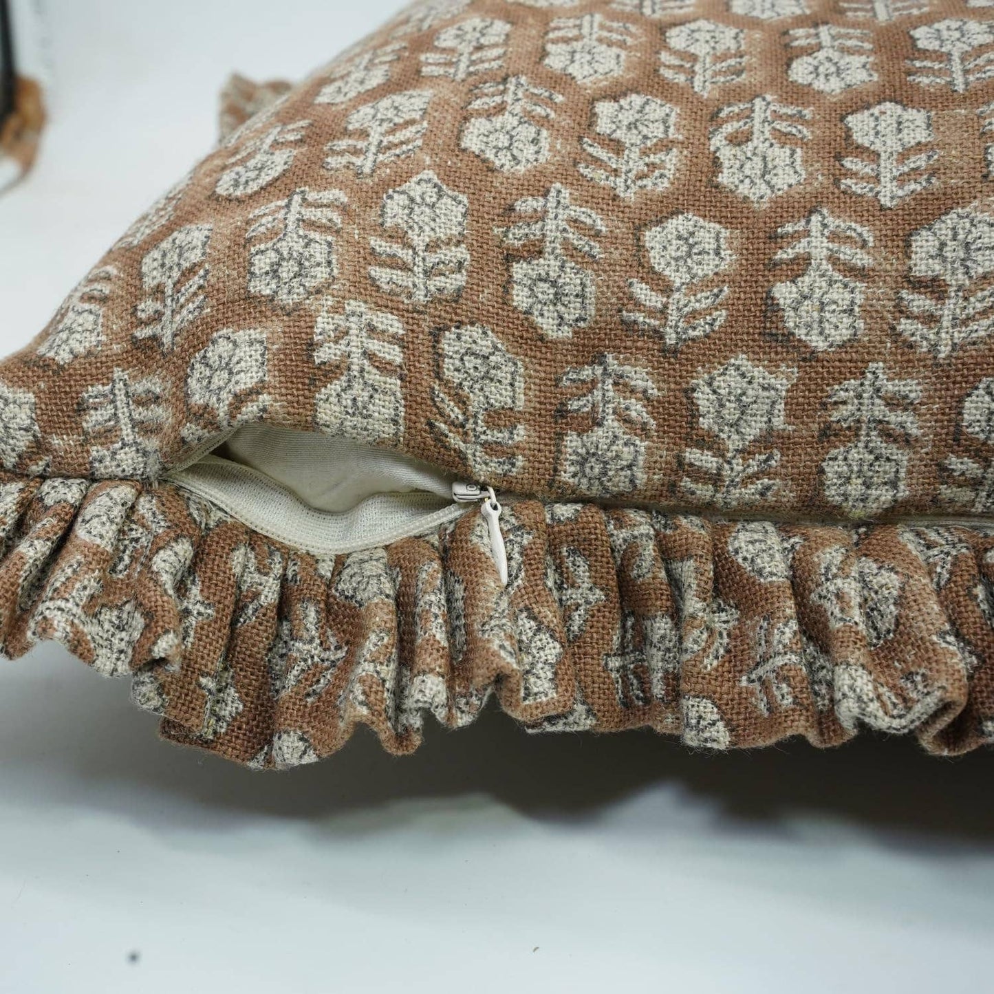 Beautiful Block Print Thick Linen Pillow Cover - Tulsi Buti