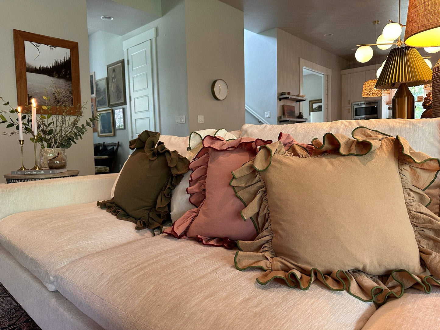 Milky White Linen-Ruffle Pillow Cover