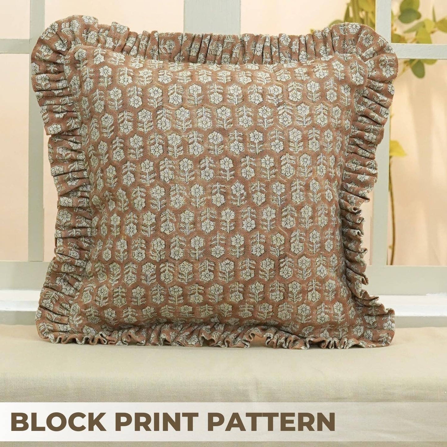 Beautiful Block Print Thick Linen Pillow Cover - Tulsi Buti