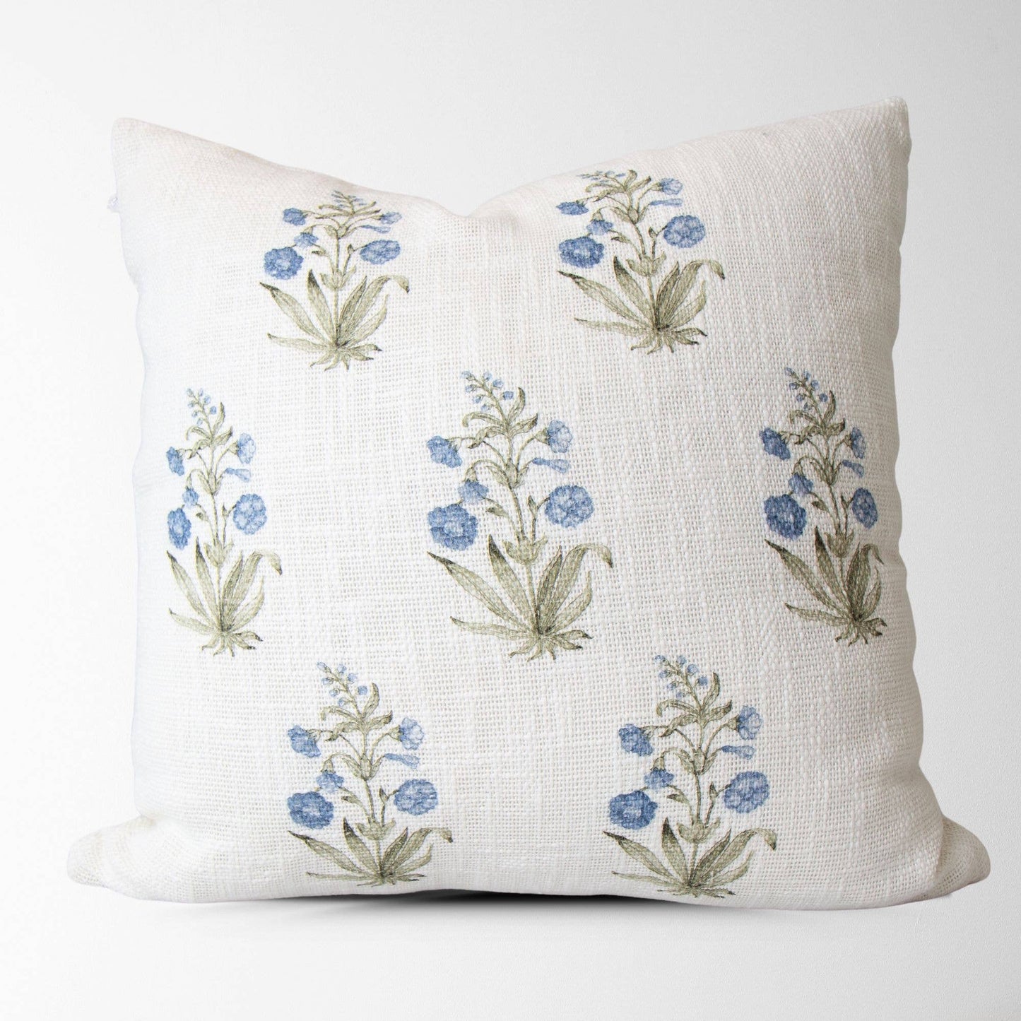 Lucie Blue Floral Block Print Pillow Cover- Decorative